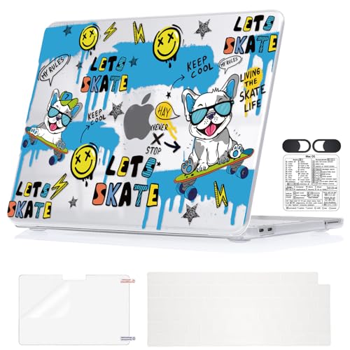 Graffiti Skateboard Laptop Case for 2026 MacBook Neo 13 Inch A3404 | Smiley & Puppy Pattern Protective Hard Shell Cover. 5-in-1 Kit Included. Perfect for Students & Campus. Fits Neo A18 Pro Only - color: Smiley & Puppy Graffiti