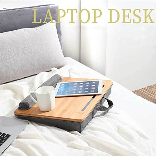 SUMISKY Lap Desk-Portable Laptop Stand with Cushion, Bamboo Platform with Phone Holder, Wrist Pad Fits up to 15.6 Inch Laptops - size: M(16.5"x13.4")