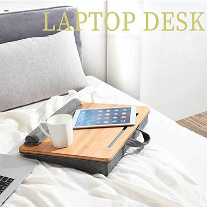 SUMISKY Lap Desk-Portable Laptop Stand with Cushion, Bamboo Platform with Phone Holder, Wrist Pad Fits up to 15.6 Inch Laptops - size: M(16.5"x13.4")