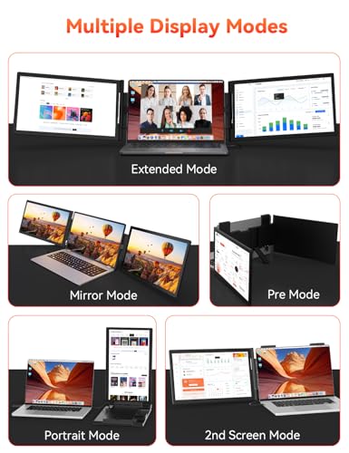 One Cable Connetion 14“ 1080P Laptop Screen Extender (Windows & Mac) | Hybrid USB-C HDMI Wired & Wireless Travel Extended Display, Triple Monitor for 12-16.5" Laptop, Support MacBook M1/M2/M3