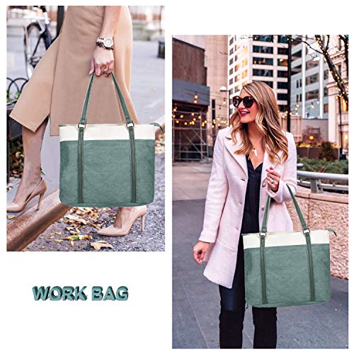 Laptop Tote Bag for Women, 15.6 Inch Work Bag with Laptop Compartment and Zipper, Canvas Computer Tote for Teacher - color: Darkgrey