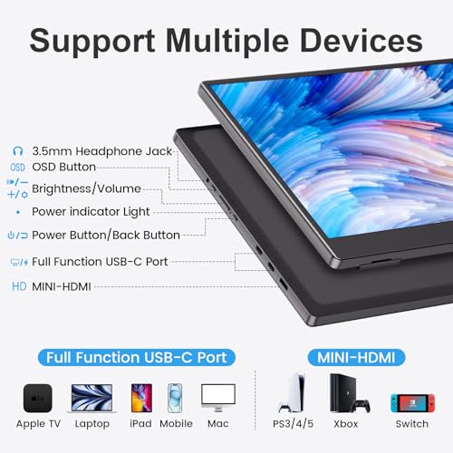 UFYQL Portable Monitor 15.6-inch FHD 1080P Ultra-Slim Travel External Monitor HDR IPS Gaming Display with Kickstand &Speakers USB-C HDMI Plug&Play，for Laptop PC Phone PS4/5 Xbox Switch