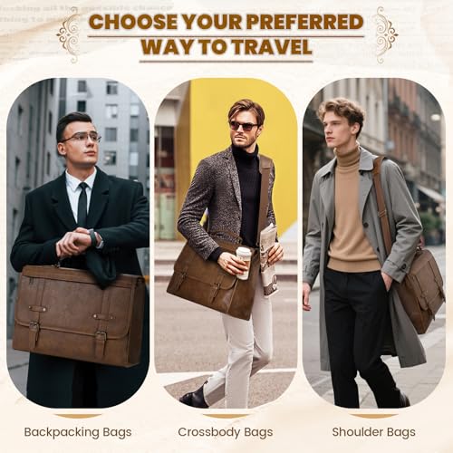 RAINSMORE Mens Messenger Bag 17 Inch Waterproof Vintage Leather Laptop Briefcase Large Computer Laptop Bag Satchel Bag Retro Shoulder Bag,Brown