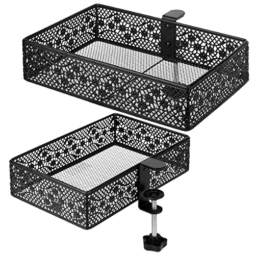 Under Desk Drawer, Clamp on Desk Organizer Under Table Hanging Desk Storage | 2PCS under desk organizer: clamp on desk drawer, under desk basket, hanging desk storage, clamp on undertable shelf, no-drill - size: Black 2 Pack