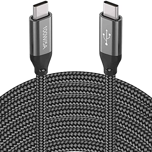 20FT USB-C to USB-C Cable 100W/5A, Long Type-C Fast Charging Cord | Braided Cord for iPhone 17, Macbook Air/Pro, Samsung Galaxy S26, Moto G9 Plus, BLU G90 Pro, Sony PS5, Xbox, Surface, Switch - color: Grey, size: 20FT