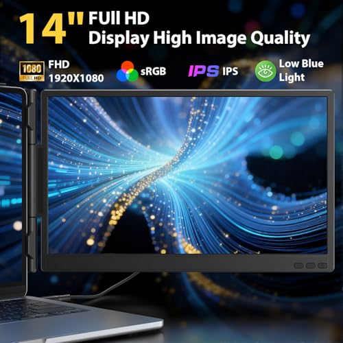 APILDELLA 14'' Dual Laptop Screen Extender, 1080P FHD Laptop Extended Monitor Portable with Speaker, Plug-Play Second Monitor for 13-16'' Laptops, Work with Mac, Window, Chrome - size: 14 inch, style: Dual-Upgrade