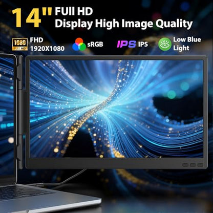 APILDELLA 14'' Dual Laptop Screen Extender, 1080P FHD Laptop Extended Monitor Portable with Speaker, Plug-Play Second Monitor for 13-16'' Laptops, Work with Mac, Window, Chrome - size: 14 inch, style: Dual-Upgrade