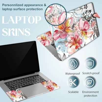 SUPERDANT 3Pcs Laptop Notebook Skin Sticker Set with Watercolor Floral Art 15.6x10.6 in Removable PVC Decal for 12 13 13.3 14 Up to 15.6 Inch Laptop Personalized Pink Cover