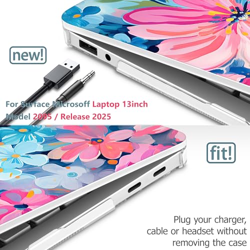Mektron Printed Case for 2025 Microsoft Surface Laptop Windows 11 Copilot+ PC Surface Laptop 13 inch Touchscreen Display Cover Fits Model 2095, Hand-Painted Flowers - color: Hand-Painted Flowers