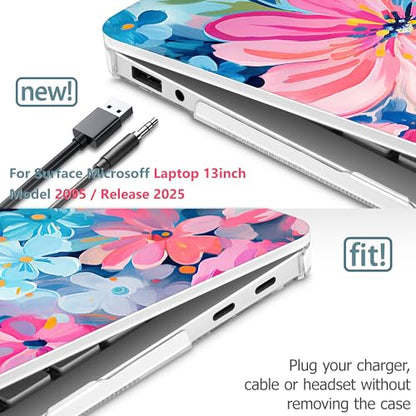 Mektron Printed Case for 2025 Microsoft Surface Laptop Windows 11 Copilot+ PC Surface Laptop 13 inch Touchscreen Display Cover Fits Model 2095, Hand-Painted Flowers - color: Hand-Painted Flowers