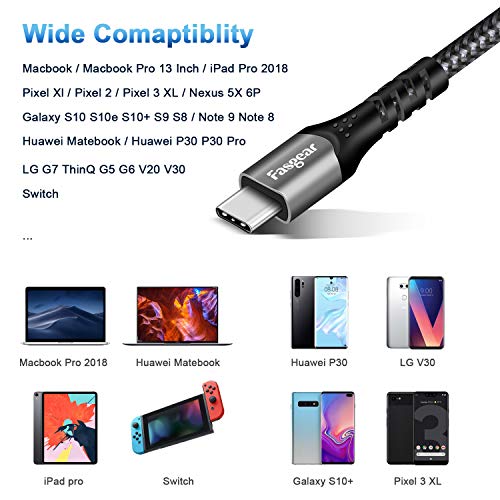Fasgear USB C to USB C Cable, 6ft, Black | 10Gbps USB 3.1 Gen 2, 100W Fast Charge 5A Power Delivery, 4K@60Hz Video Output, Compatible Quest, Mac-book, Matebook, SSD - color: Black, size: 6ft