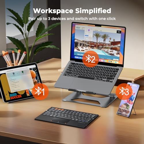 MEETION Foldable Bluetooth Keyboard with Touchpad for iPad PC | Tri-fold Wireless Keyboard, Rechargeable and Compact, Supports iOS Android Windows Devices, Portable for Travel and Work
