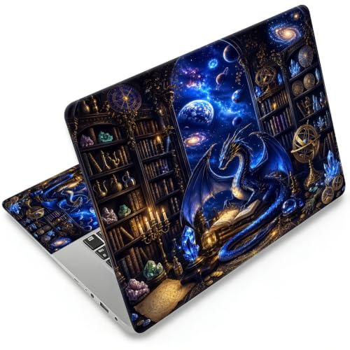 Universal Laptop Skin Sticker Decal 11-15.6 Inches, Dragon Bookshelf | Reusable Vinyl Sticker for 12.1 13 13.3 14 15.4 Inches Notebook PC, Scratch Resistant Waterproof, Easy to Trim & Apply - color: Dragon Bookshelf