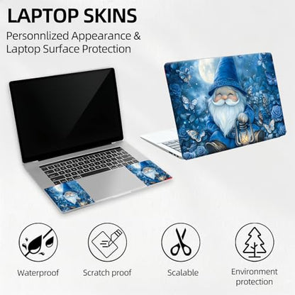 Blue Garden Gnome with Lantern Universal Laptop Skin Sticker 3PCS, Protective Decal Trim-to-Fit 11.6" 13.3" 14" 15.6" Laptop Vinyl Cover, Removable Anti-Scratch Computer Decal Protector - color: Blue Garden Gnome with Lantern