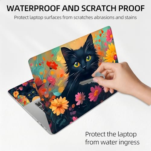 Mystic Black Cat Garden Art Universal Laptop Skin Sticker 3PCS, Protective Decal Trim-to-Fit 11.6" 13.3" 14" 15.6" Laptop Vinyl Cover, Removable Anti-Scratch Computer Decal Protector - color: Mystic Black Cat Garden Art