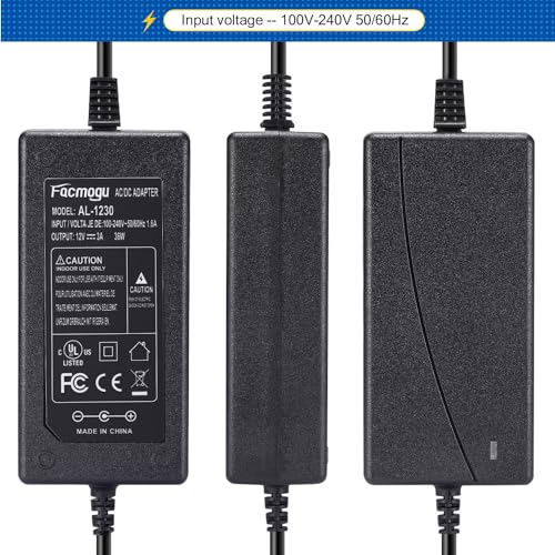 Facmogu DC 12V 3A Power Adapter, 100-240V AC to DC 12V 3A 36W Power Suppy with Barrel Connector 5.5x2.5mm & 5.5x2.1mm, 12 Volt 3 Amp Desktop Adpater 12V Switching Transformer AC/DC Power Converter - size: 12V 3A (2 Prong Plug)