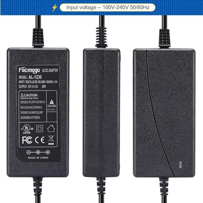 Facmogu DC 12V 3A Power Adapter, 100-240V AC to DC 12V 3A 36W Power Suppy with Barrel Connector 5.5x2.5mm & 5.5x2.1mm, 12 Volt 3 Amp Desktop Adpater 12V Switching Transformer AC/DC Power Converter - size: 12V 3A (2 Prong Plug)
