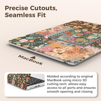 iCasso for MacBook Air 13.6 inch Case 2026 2025-2022 Release M5 M4 M3 M2 Model A3449 A3240 A3113 A2681, Flower Pattern Sturdy Protective Hard Shell Case Cover for Mac Book Air 13 inch,Brown - color: Brown Flower Patchwork