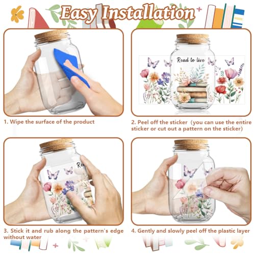 UV DTF Cup Wraps Transfer Stickers Book and Flowers Pattern, 10 Sheets Waterproof Custom Vinyl Transfer Sticker 16oz Coffee Glass Cup Tumbler Bottle Mug Decals for Men Women | Waterproof UV DTF Stickers, Custom Vinyl Decals for 16oz Coffee Cups Tumblers B
