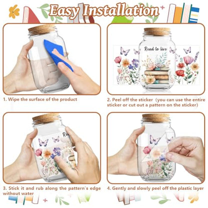 UV DTF Cup Wraps Transfer Stickers Book and Flowers Pattern, 10 Sheets Waterproof Custom Vinyl Transfer Sticker 16oz Coffee Glass Cup Tumbler Bottle Mug Decals for Men Women | Waterproof UV DTF Stickers, Custom Vinyl Decals for 16oz Coffee Cups Tumblers B