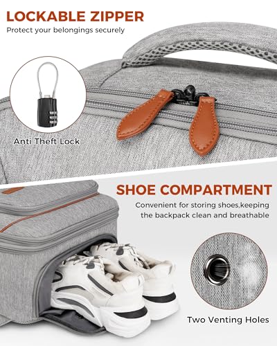 Vancropak Carry On Backpack for Airplanes, Flight Approved Travel Backpack | 3 Packing Cubes, Expandable 40L Luggage Suitcase Fits 17.3" Laptop, Shoe Compartment, Lockable Carry On Bag, mochila de viaje - color: Grey