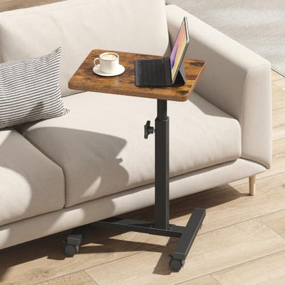 TUTOTAK C Table End Table Adjustable Height, TV Tray Table for Small Spaces | 360°Swivel casters, Slide Under Couch Side Table, Sofa Bedside Table for Living Room, Bedroom, Brown TB01BB099 - color: Brown