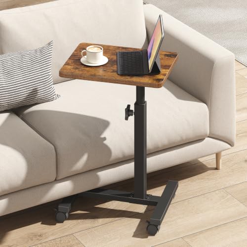 TUTOTAK C Table End Table Adjustable Height, TV Tray Table for Small Spaces | 360°Swivel casters, Slide Under Couch Side Table, Sofa Bedside Table for Living Room, Bedroom, Brown TB01BB099 - color: Brown