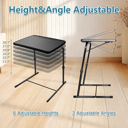 Max Pro Larger Folding TV Tray Table, XL Adjustable Foldable TV Table with 6 Height, 425% Thicker HDPE Plastic Table for Eating, Laptop, Snacks, Dinner Laptop on Couch & Bed, Black