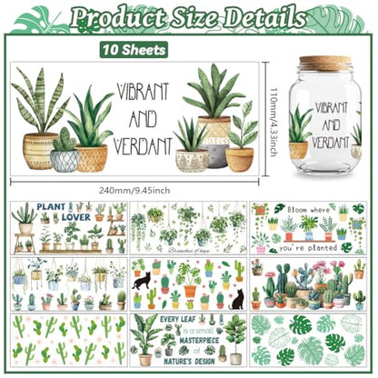 UV DTF Cup Wraps Transfer Stickers Green Plants Pattern, 10 Sheets Waterproof Custom Vinyl Transfer Sticker 16oz Coffee Glass Cup Tumbler Bottle Mug Decals for Men Women | Waterproof UV DTF Stickers, Custom Vinyl Decals for 16oz Coffee Cups Tumblers Bottl