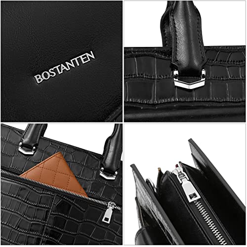 BOSTANTEN Briefcase for Women Laptop Tote 15.6 Inch Genuine Leather Handbag Work Bag Beige - color: F-crocodile Pattern Black