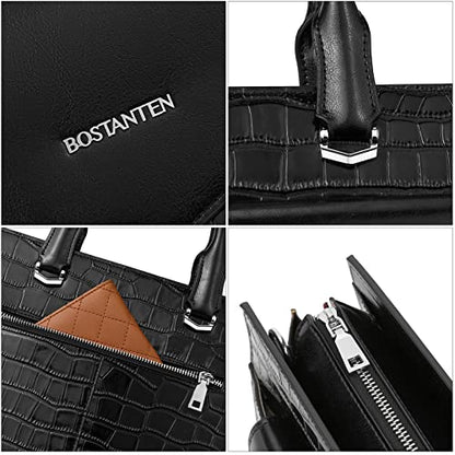 BOSTANTEN Briefcase for Women Laptop Tote 15.6 Inch Genuine Leather Handbag Work Bag Beige - color: F-crocodile Pattern Black