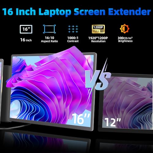 Laptop Screen Extender 16 inch - Triple Laptop Monitor Extender Detachable FHD 1920x1200P IPS 235° Rotation Extra Portable Monitor Compatible with 13”-17” Mac Wins Dex Chrome - style: 16" Monitor-S7