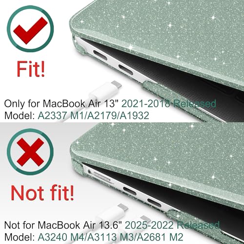DONGKE for MacBook Air 13 inch Case 2021-2018 Release A2337 M1 A2179 A1932, Bling Plastic Hard Shell Case & Keyboard Cover Only Compatible with MacBook Air 13 inch Retina Fits Touch ID, Sparkly Green - color: Sparkly Midnight Green