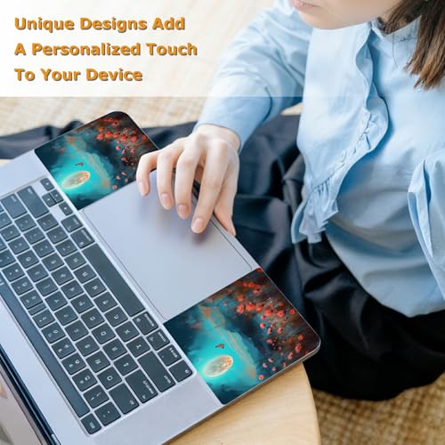 Universal Laptop Skin Sticker with 2 Wrist Pad Decals, 3-Piece Removable Vinyl Laptop Cover, Moon Poppy Waterproof Anti-Scratch, Easy-Trim Fit for 13.3" 14" 15.6" Laptops - color: Moon Poppy