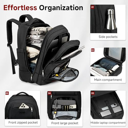 Vessgra Backpack for Men 45L Rolling Backpack, 17.3 Inch Travel Backpack, 4-Wheel Spinner Design Laptop Backpack for Men Work Business,Black (1Pc Black Backpack with 3 Packing Cubes)