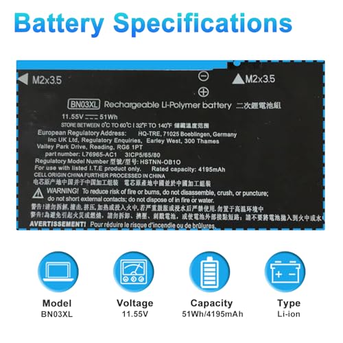 BN03XL L77034-005 Laptop Battery for HP Envy 13 13-ba 13-AR 13-AY | Battery for HP Envy X360 15 2020 15-ED 15M-EE 15M-EE0013DX 15M-EE0023DX Series L76965-271 HSTNN-DB9N 51Wh - size: BN03XL L77034-005