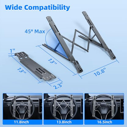 Adjustable Steering Wheel Laptop Mount, Foldable Car Laptop Desk-Gray | Metal Car Laptop Holder Sturdy, 5-Gear Adjustable Angle, Foldable Compact Space-Saving, In-Vehicle Reading Working - size: Laptop Stand-Gray