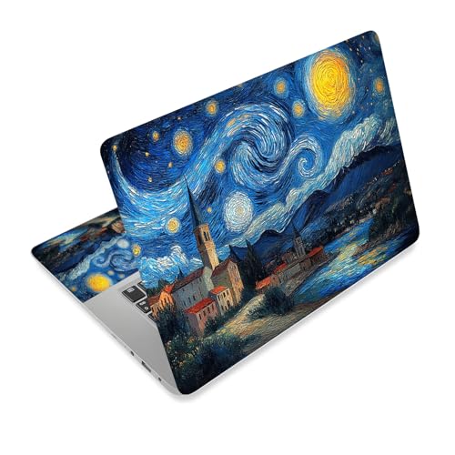 Universal Laptop Skin Sticker Decal,15.6 Inch Laptop Vinyl Cover for 13" 14" 15.6" Laptop,Scratch-Resistant Waterproof Protector Wrap,Reusable with Wrist Pads,Swirl Starry Night Town - color: Swirl Starry Night Town