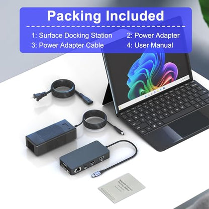 Surface Thunderbolt 4 Docking Station 12-in-1, 120W Fast Charging Surface Pro Dock, Triple Display 4K@60Hz for Surface Pro 12/11/10/9/8/7/7+, Surface Laptop/Go/Book, Gigabit Ethernet SD/TF Card Reader