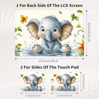 Laptop Skin Sticker 3-Piece Set,Baby Elephant | Trim-to-fit 3-piece vinyl set with one 15 x 10.6 in lid skin and two palm-rest decals for many 12-15.6 in laptops - color: Baby Elephant