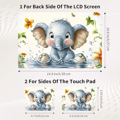 Laptop Skin Sticker 3-Piece Set,Baby Elephant | Trim-to-fit 3-piece vinyl set with one 15 x 10.6 in lid skin and two palm-rest decals for many 12-15.6 in laptops - color: Baby Elephant
