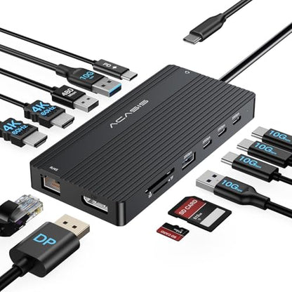 USB C Docking Station Dual Monitor, 14 in 1 USB C Hub, Adapter with 2 HDMI+DP(4K60Hz), Ethernet, 3 USBC 10G,100W PD, SD/TF, Audio, Laptop Docking Station for Dell/HP/Lenovo/ThinkPad/Surface (Black) - color: Black