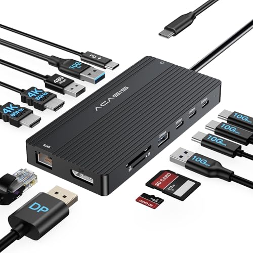 USB C Docking Station Dual Monitor, 14 in 1 USB C Hub, Adapter with 2 HDMI+DP(4K60Hz), Ethernet, 3 USBC 10G,100W PD, SD/TF, Audio, Laptop Docking Station for Dell/HP/Lenovo/ThinkPad/Surface (Black) - color: Black