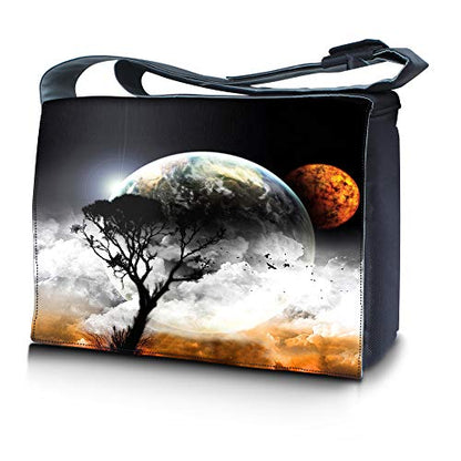 LSS 15” 15.6 inch Laptop Padded Compartment Shoulder Messenger Bag, Carrying Case for 14" 15" 15.6" & Smaller Size Notebook - color: Earth and Moon Eclipse, size: 15 inch