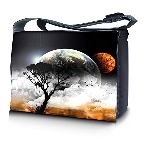 LSS 15” 15.6 inch Laptop Padded Compartment Shoulder Messenger Bag, Carrying Case for 14" 15" 15.6" & Smaller Size Notebook - color: Earth and Moon Eclipse, size: 15 inch