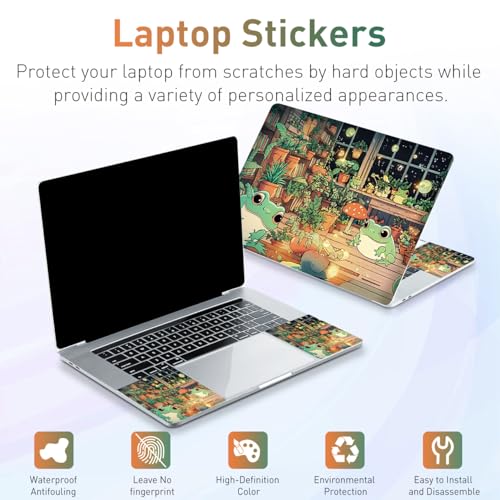 12.1-15.6 Inch Laptop Skin Decal - Universal Reusable Vinyl Laptop Cover Sticker, Waterproof Art Decal Protector - Frog & Mushroom - color: Frog & Mushroom