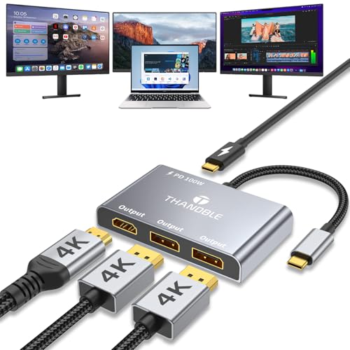 USB C to Dual DisplayPort Adapter and HDMI with 100W PD Charging, Triple 4K60Hz Monitor Extender for Dell/Surface Pro/HP, DP Splitter Extended Display Hub, Laptop Multi-Screen Adapter - size: 32cm