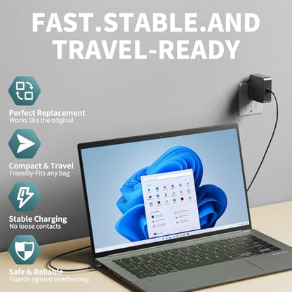 65W USB C Laptop Charger for Home Office Travel, PD Adapter with Foldable Plug & Lengthened Cable, Type C Fast Charger Compatible with MacBook, Dell XPS, Lenovo ThinkPad, HP, Huawei MateBook and More