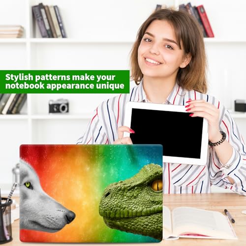 Laptop Skin Sticker Decal, Universal Protective Cover Fit 12 13 14 15.6 Inch Notebook, Reusable Water-Resistant Vinyl Decal w/ 2 Wrist Pads for Business Travel Office, Dragon and Wolf - color: Dragon and Wolf