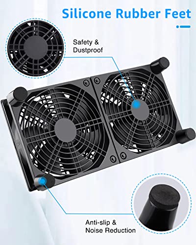 GDSTIME 240mm Router Fan Cooler with L/M/H Speed Control DC 5V USB Powered | Quiet Dual 120mm USB Computer Fan, for Router, Modem, Receiver, DVR, PlayStation, Xbox, Amplifier, Laptop, AV Cabinet Cooling